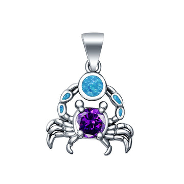 Crabs Charm Pendant Lab Created Blue Opal Simulated Amethyst CZ 925 Sterling Silver